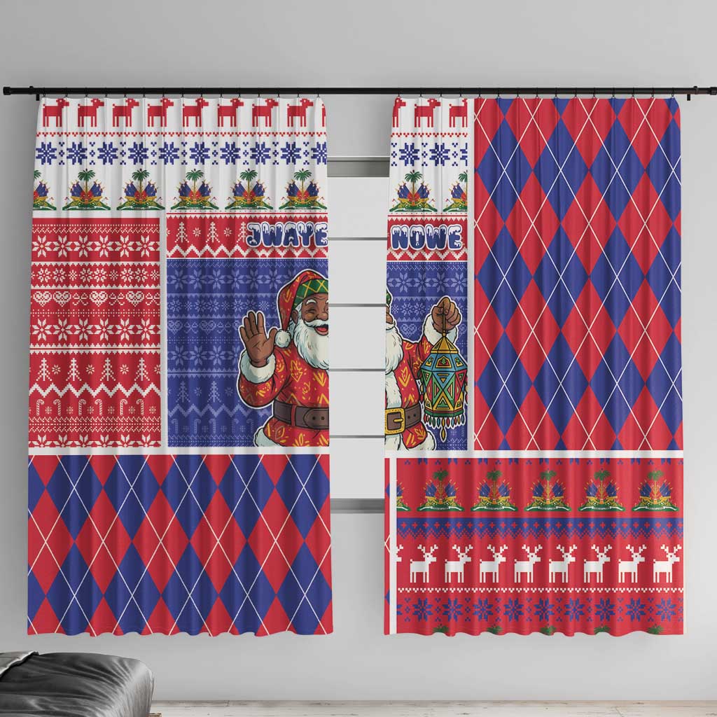 Haiti Christmas Window Curtain Santa With Fanal Haitian Patchwork Style - Wonder Print Shop