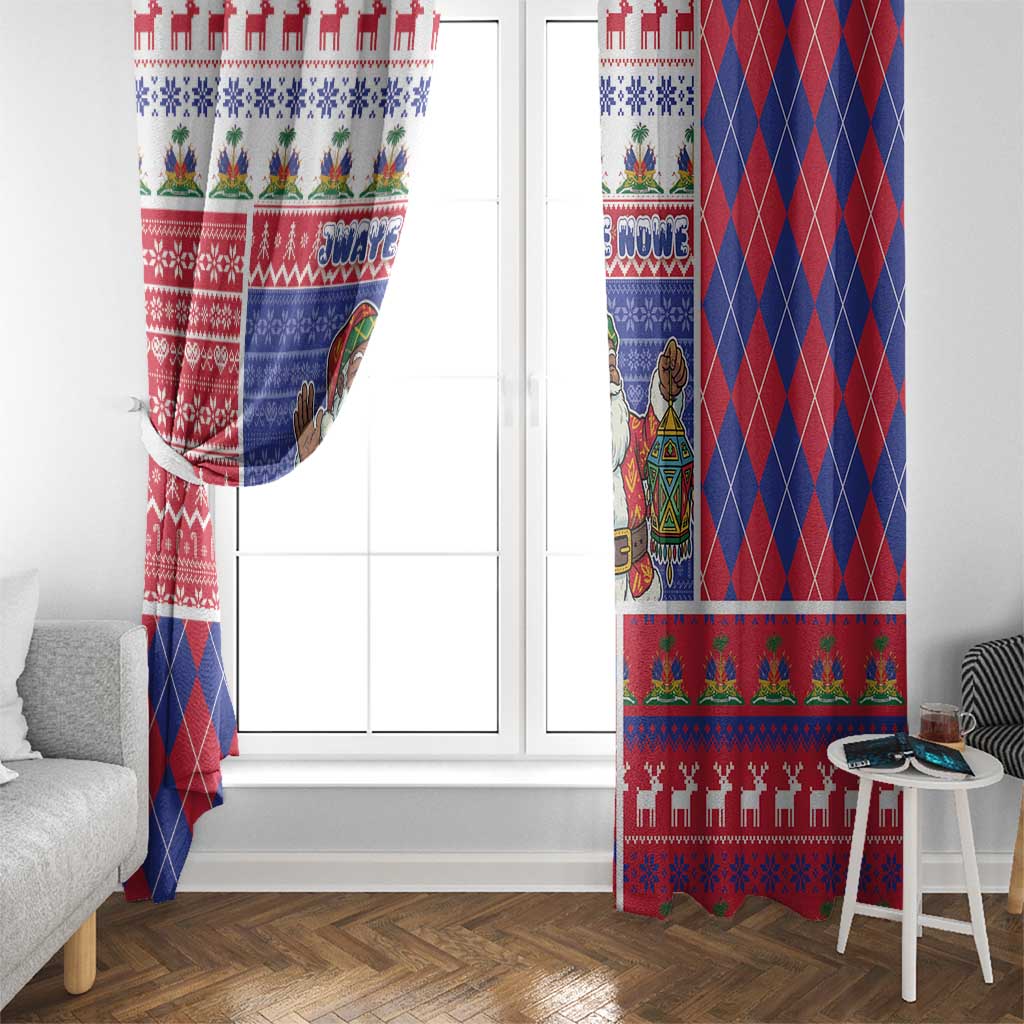 Haiti Christmas Window Curtain Santa With Fanal Haitian Patchwork Style - Wonder Print Shop