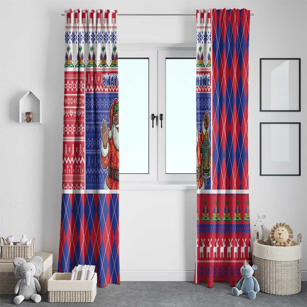 Haiti Christmas Window Curtain Santa With Fanal Haitian Patchwork Style - Wonder Print Shop