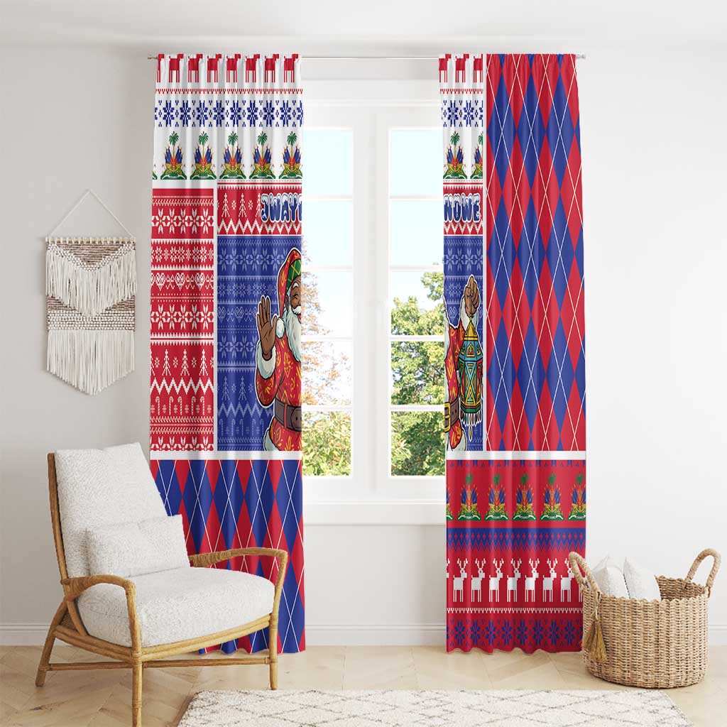 Haiti Christmas Window Curtain Santa With Fanal Haitian Patchwork Style - Wonder Print Shop
