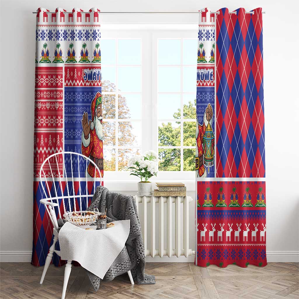 Haiti Christmas Window Curtain Santa With Fanal Haitian Patchwork Style - Wonder Print Shop