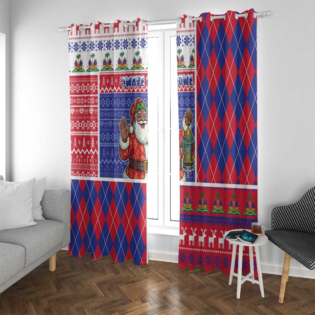 Haiti Christmas Window Curtain Santa With Fanal Haitian Patchwork Style - Wonder Print Shop
