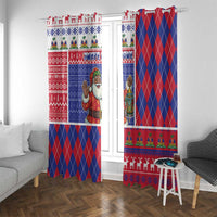 Haiti Christmas Window Curtain Santa With Fanal Haitian Patchwork Style - Wonder Print Shop