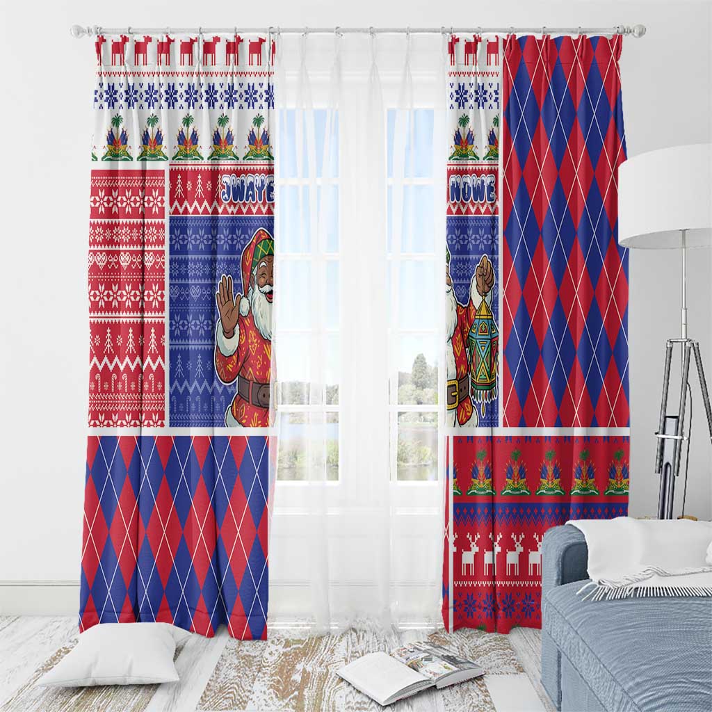 Haiti Christmas Window Curtain Santa With Fanal Haitian Patchwork Style - Wonder Print Shop
