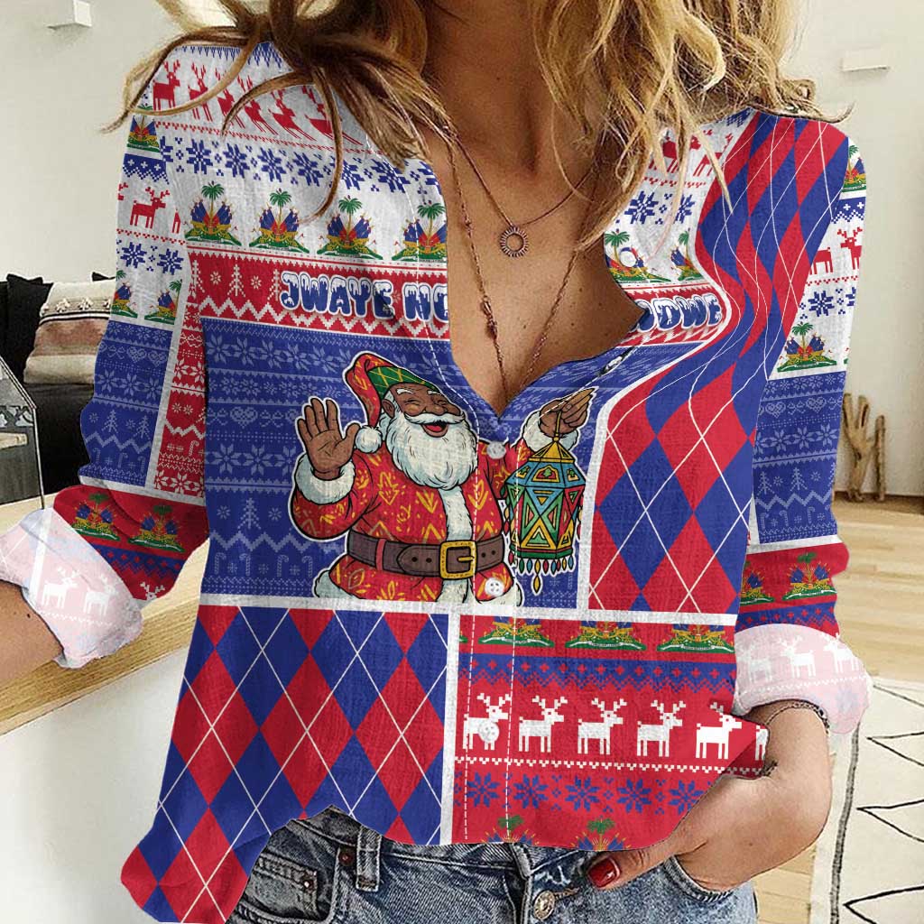 Haiti Christmas Women Casual Shirt Santa With Fanal Haitian Patchwork Style - Wonder Print Shop