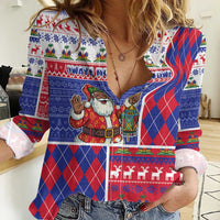 Haiti Christmas Women Casual Shirt Santa With Fanal Haitian Patchwork Style - Wonder Print Shop