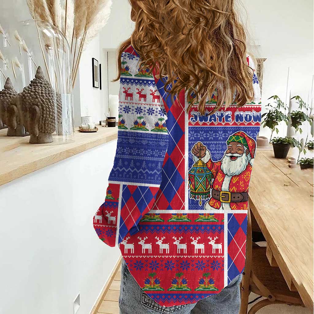 Haiti Christmas Women Casual Shirt Santa With Fanal Haitian Patchwork Style - Wonder Print Shop