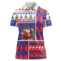 Haiti Christmas Women Polo Shirt Santa With Fanal Haitian Patchwork Style - Wonder Print Shop