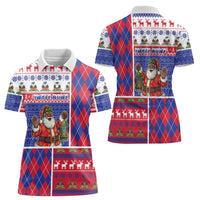 Haiti Christmas Women Polo Shirt Santa With Fanal Haitian Patchwork Style - Wonder Print Shop