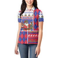 Haiti Christmas Women Polo Shirt Santa With Fanal Haitian Patchwork Style - Wonder Print Shop