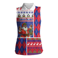 Haiti Christmas Women Sleeveless Polo Shirt Santa With Fanal Haitian Patchwork Style - Wonder Print Shop