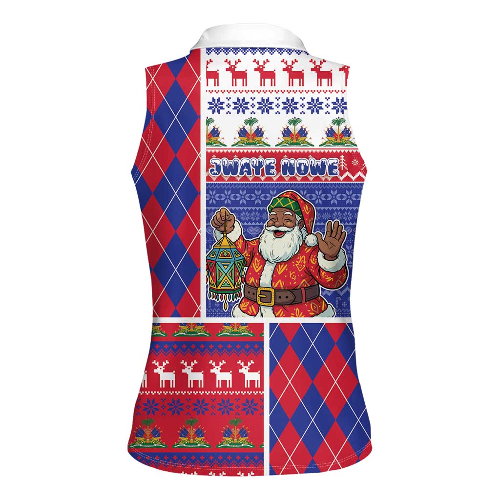 Haiti Christmas Women Sleeveless Polo Shirt Santa With Fanal Haitian Patchwork Style - Wonder Print Shop