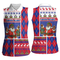 Haiti Christmas Women Sleeveless Polo Shirt Santa With Fanal Haitian Patchwork Style - Wonder Print Shop