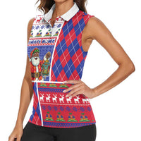 Haiti Christmas Women Sleeveless Polo Shirt Santa With Fanal Haitian Patchwork Style - Wonder Print Shop