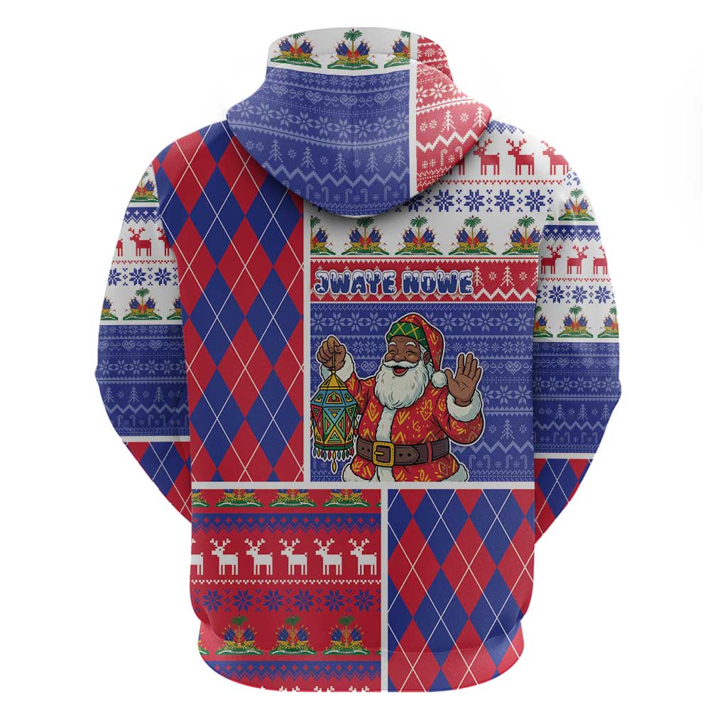 Haiti Christmas Zip Hoodie Santa With Fanal Haitian Patchwork Style - Wonder Print Shop