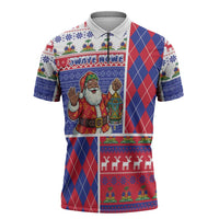 Haiti Christmas Zipper Polo Shirt Santa With Fanal Haitian Patchwork Style - Wonder Print Shop