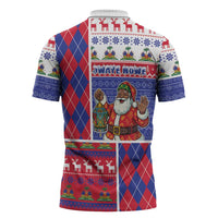 Haiti Christmas Zipper Polo Shirt Santa With Fanal Haitian Patchwork Style - Wonder Print Shop