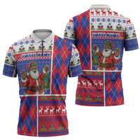 Haiti Christmas Zipper Polo Shirt Santa With Fanal Haitian Patchwork Style - Wonder Print Shop