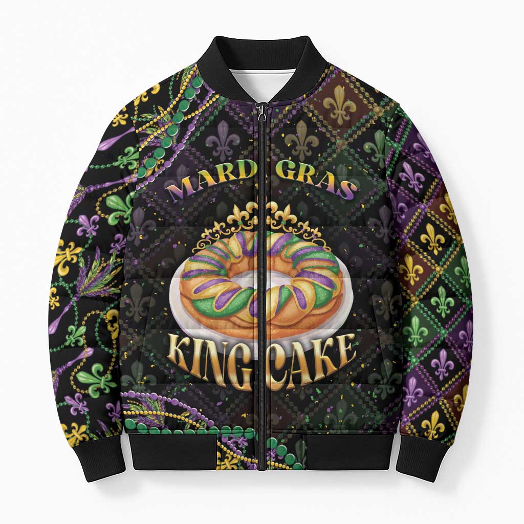 Personalized Mardi Gras Bomber Puffer Jacket King Cake Royal