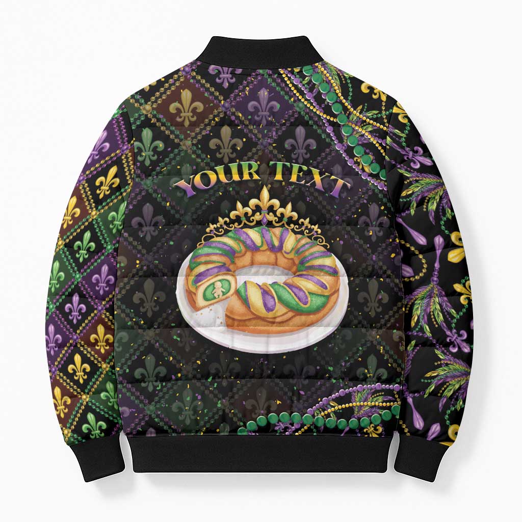 Personalized Mardi Gras Bomber Puffer Jacket King Cake Royal