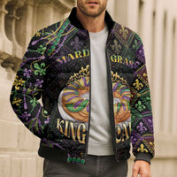 Personalized Mardi Gras Bomber Puffer Jacket King Cake Royal