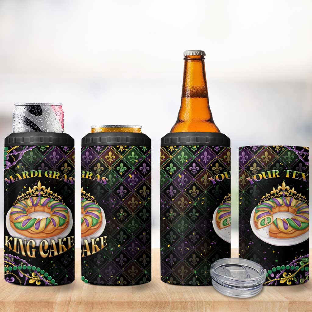 Personalized Mardi Gras 4 in 1 Can Cooler Tumbler King Cake Royal