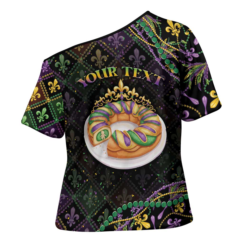 Personalized Mardi Gras Cross Shoulder Shirt King Cake Royal