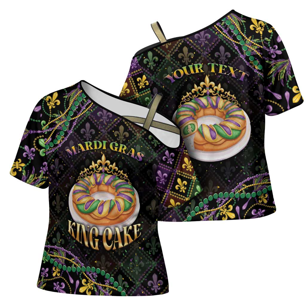Personalized Mardi Gras Cross Shoulder Shirt King Cake Royal