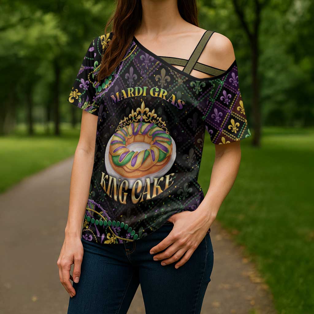 Personalized Mardi Gras Cross Shoulder Shirt King Cake Royal