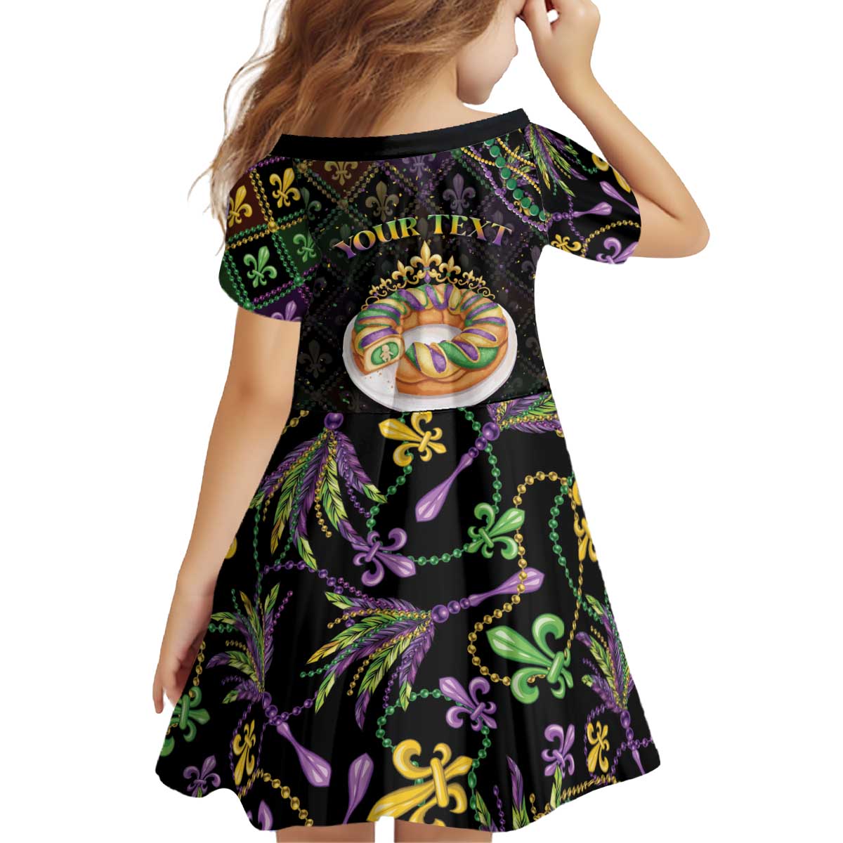 Personalized Mardi Gras Kid Short Sleeve Dress King Cake Royal