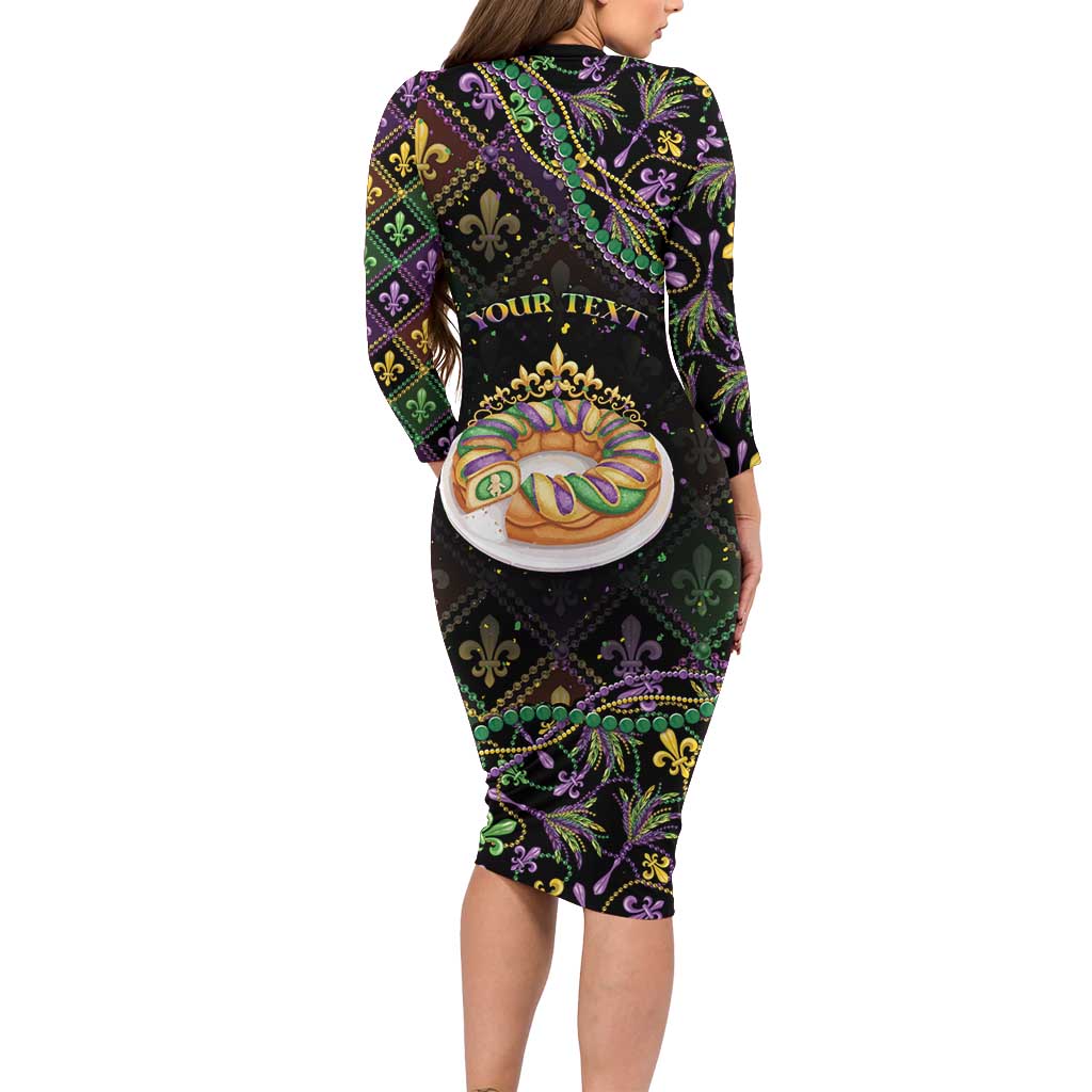 Personalized Mardi Gras Long Sleeve Bodycon Dress King Cake Royal