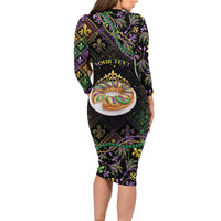Personalized Mardi Gras Long Sleeve Bodycon Dress King Cake Royal