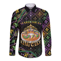 Personalized Mardi Gras Long Sleeve Button Shirt King Cake Royal