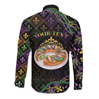 Personalized Mardi Gras Long Sleeve Button Shirt King Cake Royal