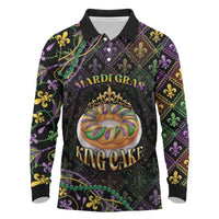 Personalized Mardi Gras Long Sleeve Polo Shirt King Cake Royal