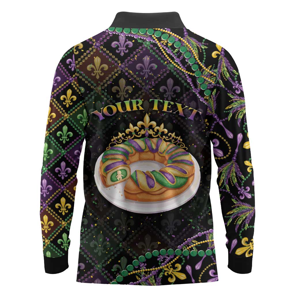 Personalized Mardi Gras Long Sleeve Polo Shirt King Cake Royal