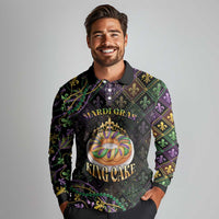 Personalized Mardi Gras Long Sleeve Polo Shirt King Cake Royal