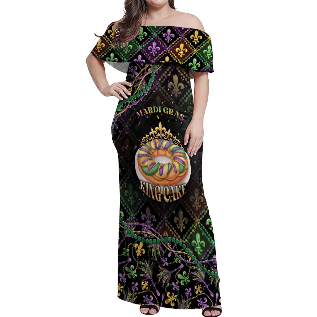 Personalized Mardi Gras Off Shoulder Maxi Dress King Cake Royal
