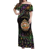 Personalized Mardi Gras Off Shoulder Maxi Dress King Cake Royal