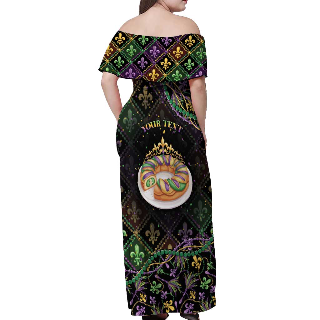Personalized Mardi Gras Off Shoulder Maxi Dress King Cake Royal