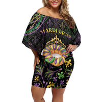 Personalized Mardi Gras Off Shoulder Short Dress King Cake Royal