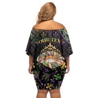 Personalized Mardi Gras Off Shoulder Short Dress King Cake Royal