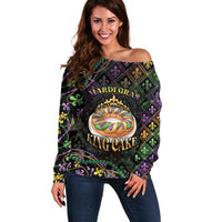 Personalized Mardi Gras Off Shoulder Sweater King Cake Royal
