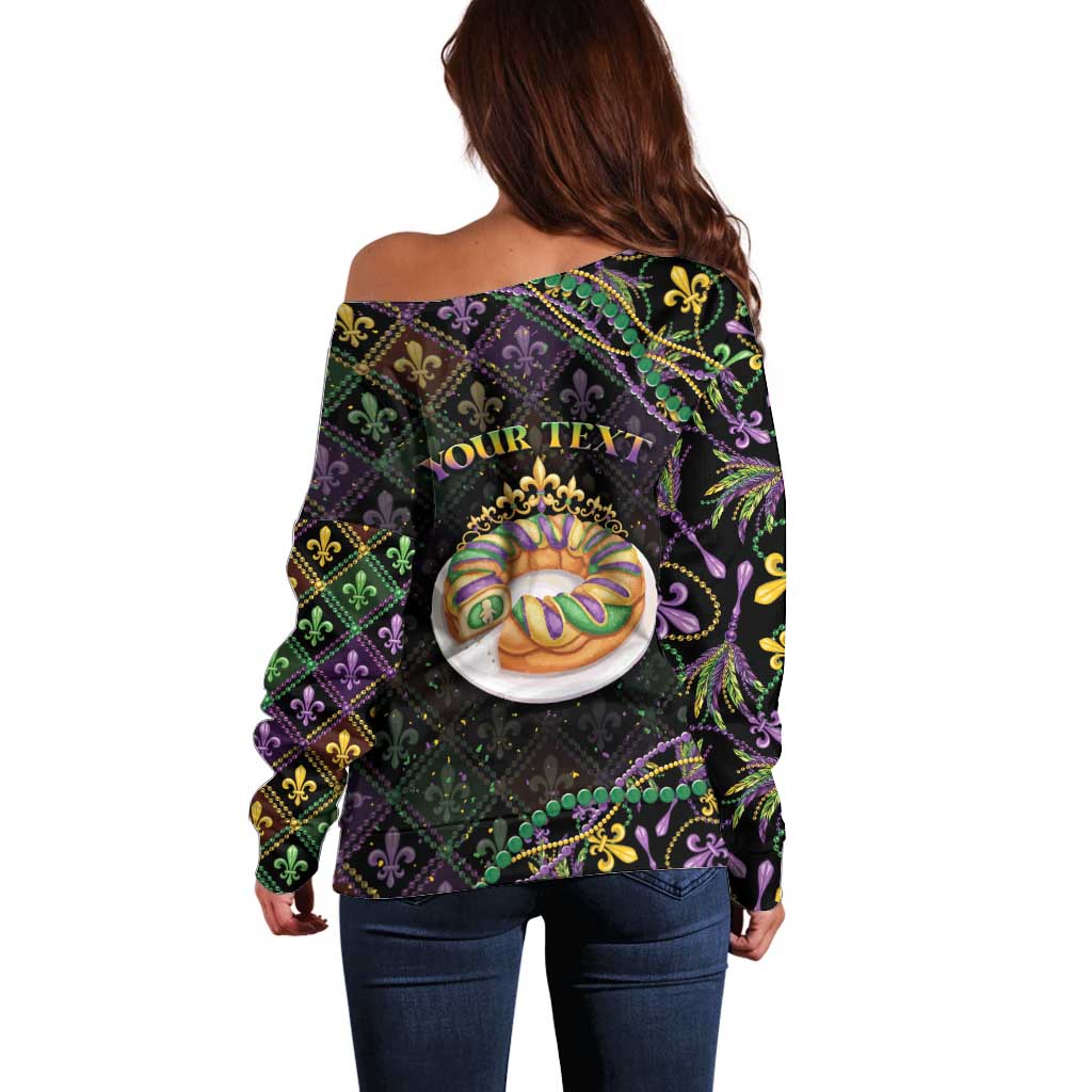Personalized Mardi Gras Off Shoulder Sweater King Cake Royal