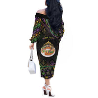 Personalized Mardi Gras Off The Shoulder Long Sleeve Dress King Cake Royal