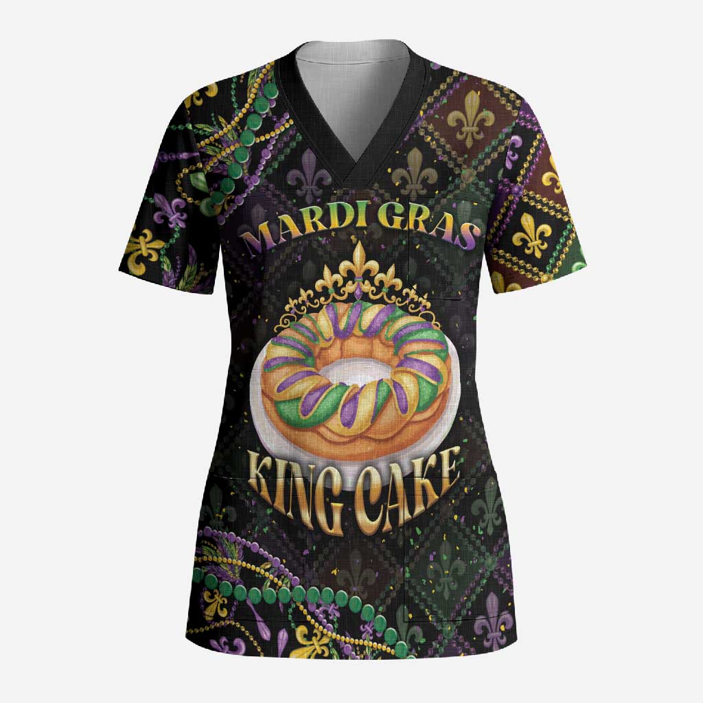 Personalized Mardi Gras Scrub Top King Cake Royal