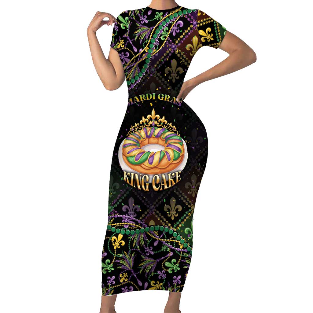 Personalized Mardi Gras Short Sleeve Bodycon Dress King Cake Royal