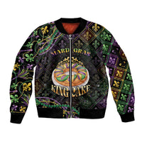 Personalized Mardi Gras Sleeve Zip Bomber Jacket King Cake Royal