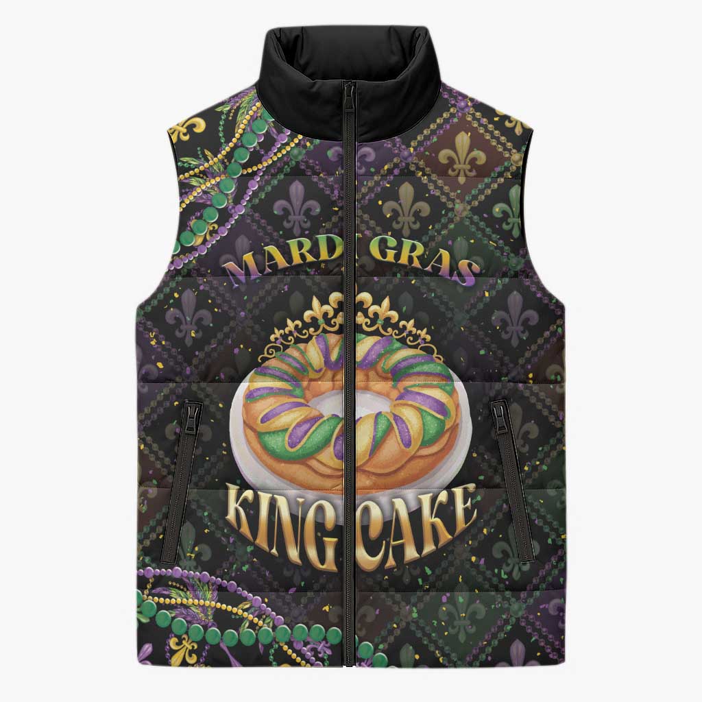 Personalized Mardi Gras Sleeveless Puffer Jacket King Cake Royal