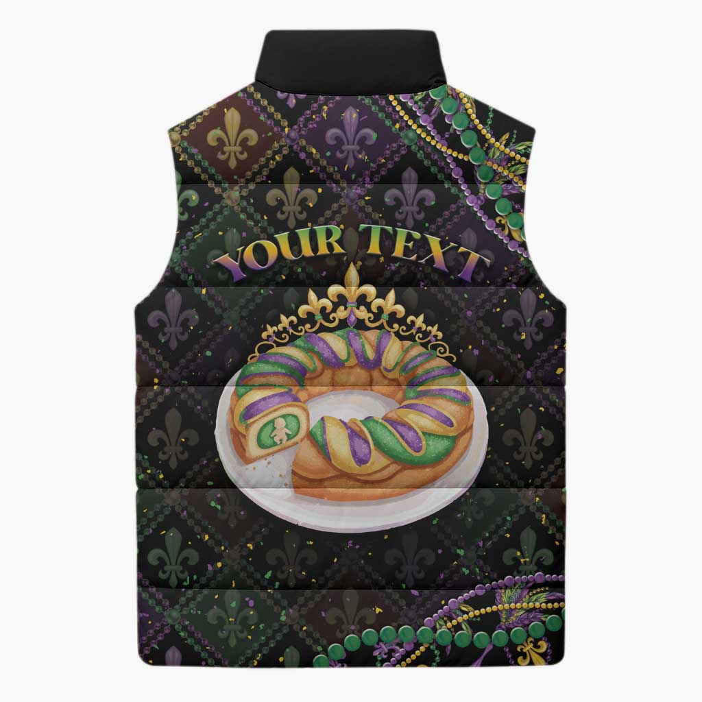 Personalized Mardi Gras Sleeveless Puffer Jacket King Cake Royal